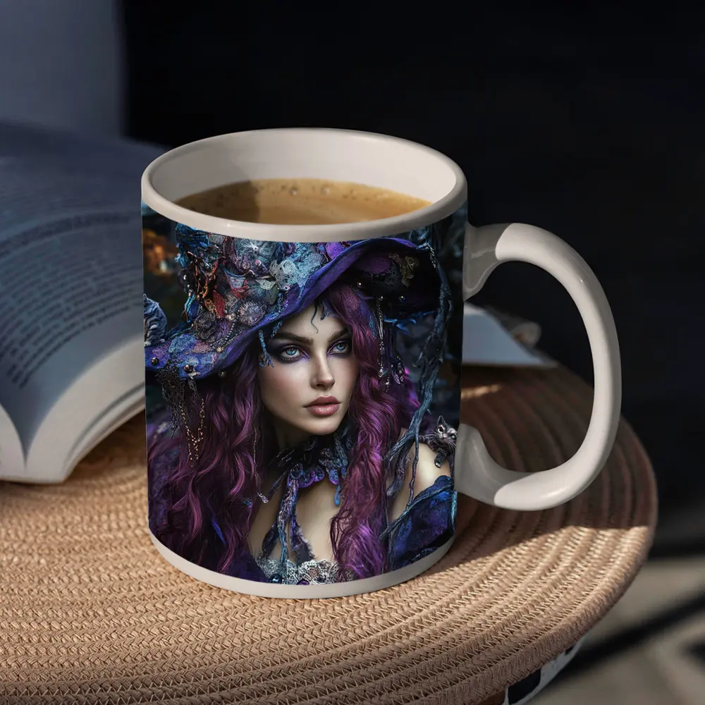 Purple Witch Woman With Cats Dark Fantasy – Mugs