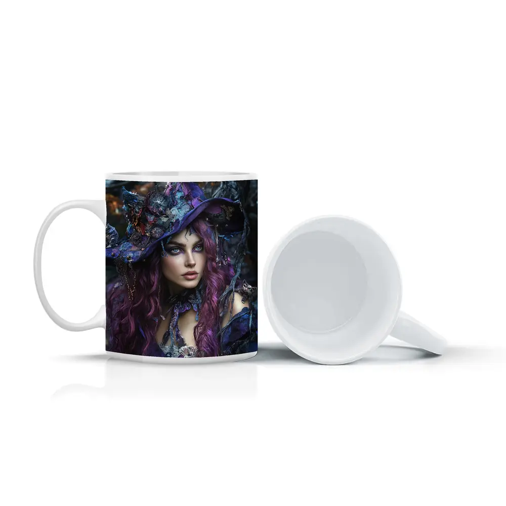 Purple Witch Woman With Cats Dark Fantasy – Mugs