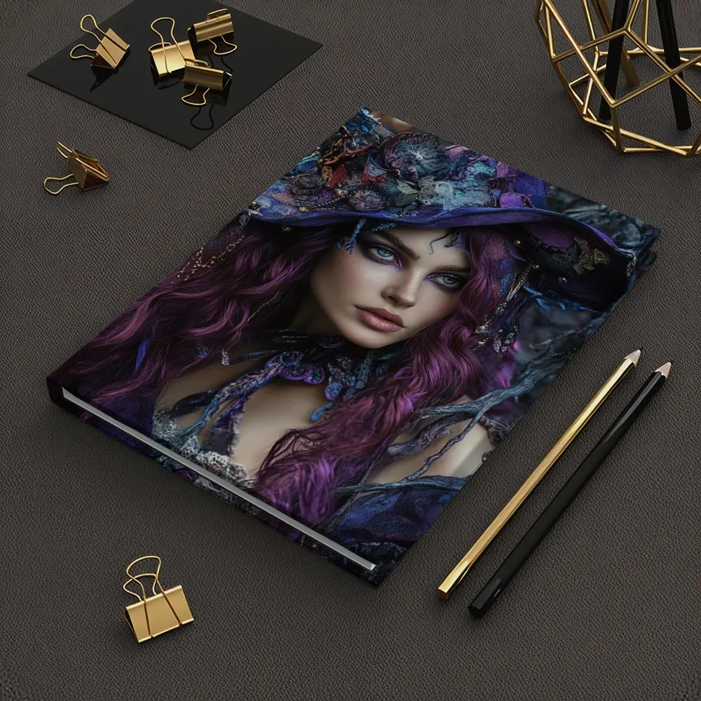Purple Witch Woman With Cats Dark Fantasy – Notebooks