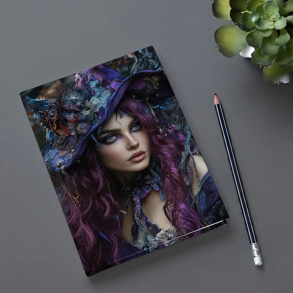 Purple Witch Woman With Cats Dark Fantasy – Notebooks