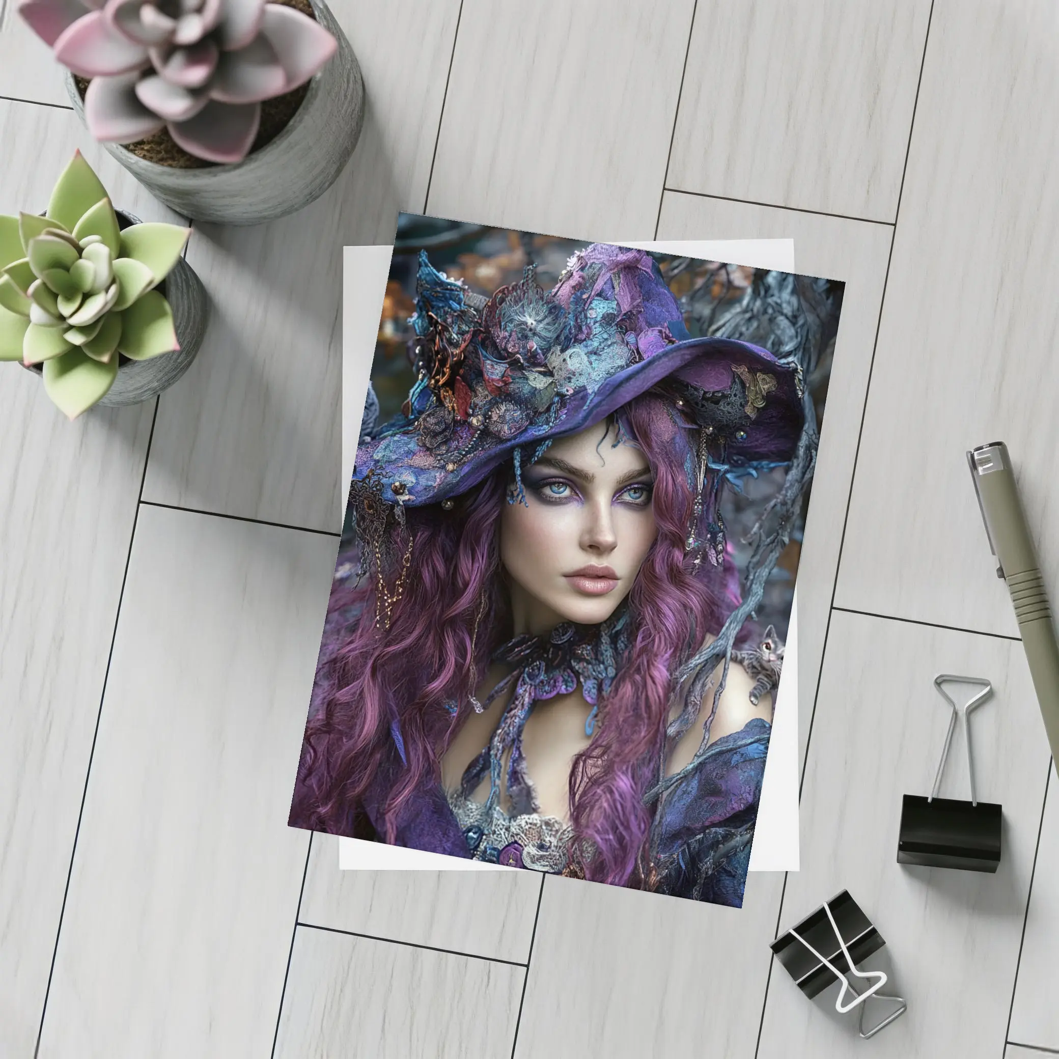 Purple Witch Woman With Cats Dark Fantasy – Postcards