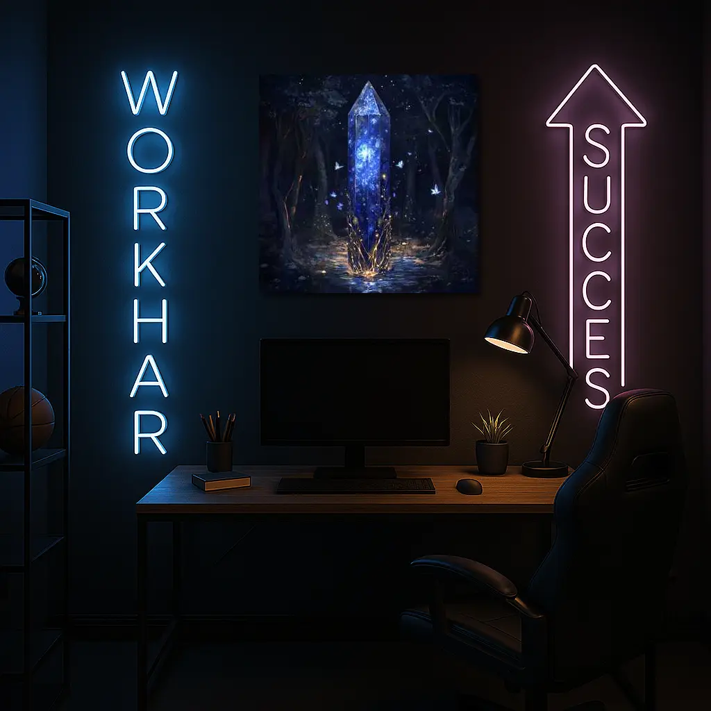 Glowing Crystal Obelisk Dark Fantasy Forest – Wall Art