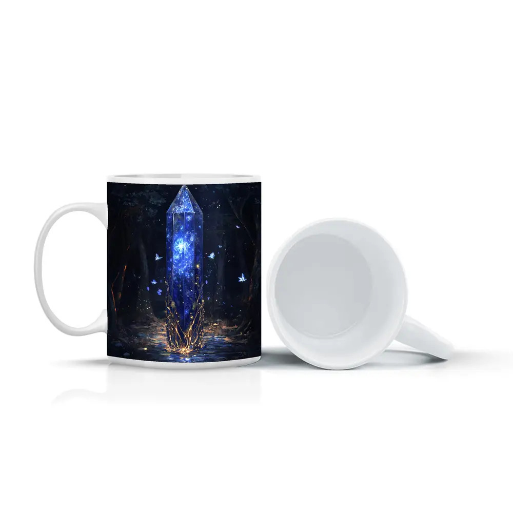 Glowing Crystal Obelisk Dark Fantasy Forest – Mugs