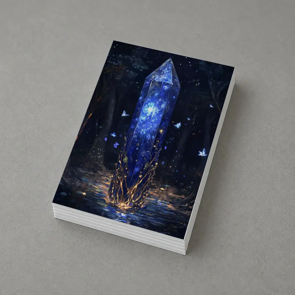 Glowing Crystal Obelisk Dark Fantasy Forest – Postcards
