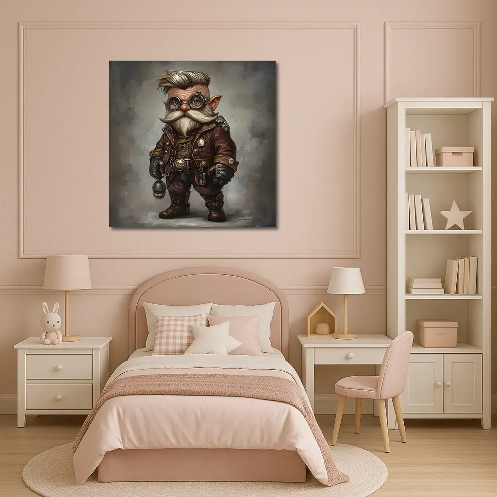 Steampunk Gnome Character Fantasy Art Brown – Wall Art