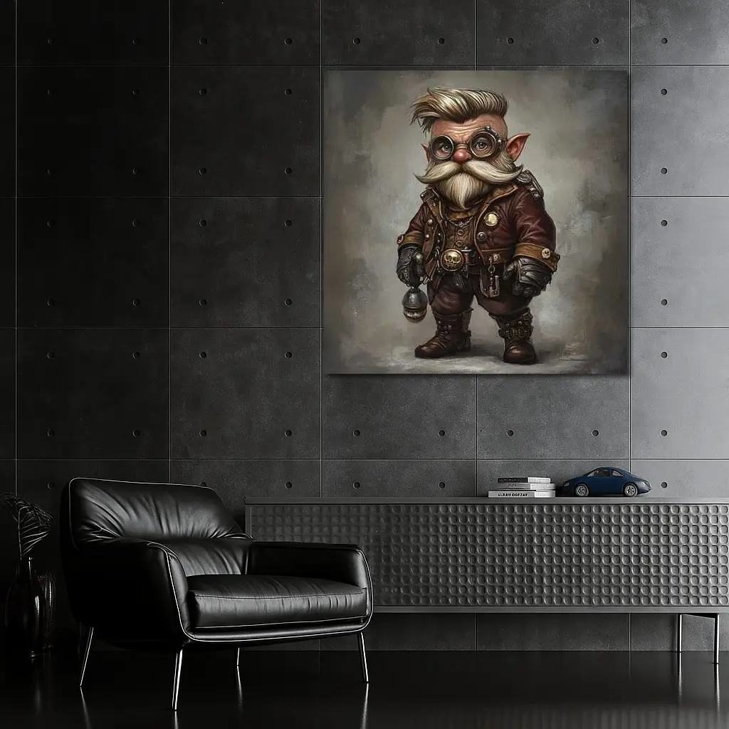 Steampunk Gnome Character Fantasy Art Brown – Wall Art