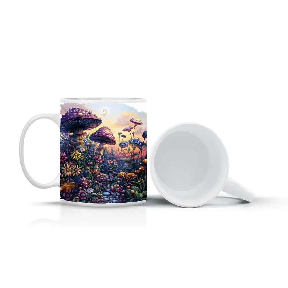 Fantasy Mushrooms and Wildflowers Sunset Garden – Mugs