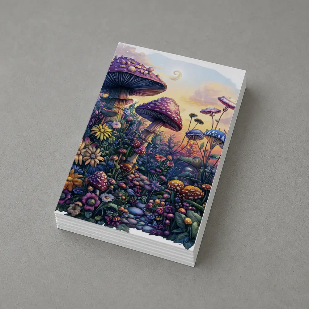Fantasy Mushrooms and Wildflowers Sunset Garden – Postcards