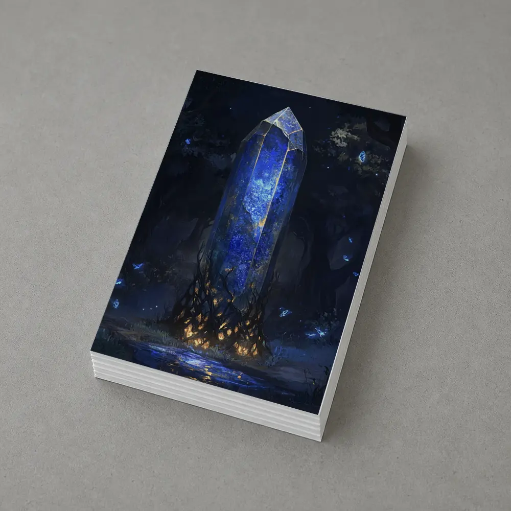 Glowing Blue Crystal Tower Dark Fantasy Forest – Postcards