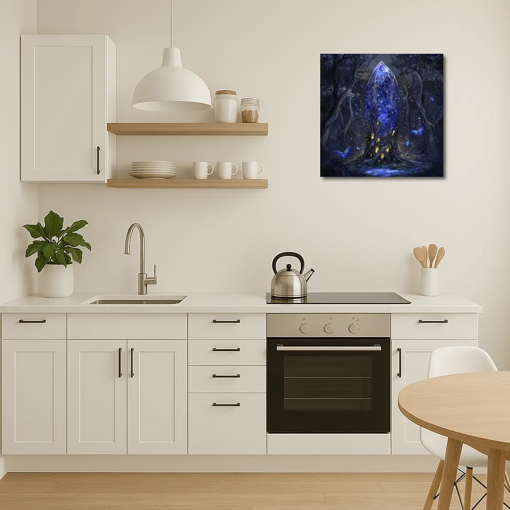 Glowing Crystal Tower Dark Fantasy Forest – Wall Art