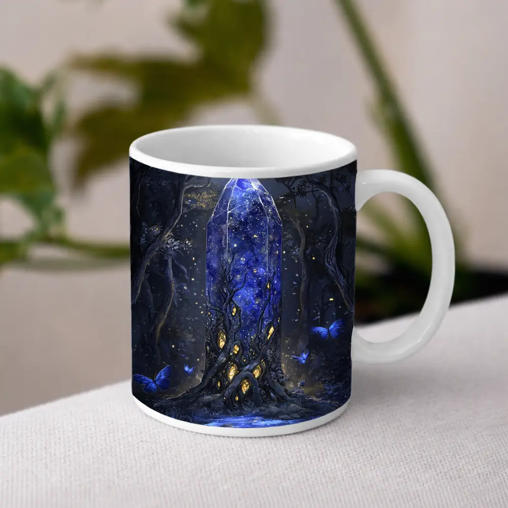 Glowing Crystal Tower Dark Fantasy Forest – Mugs