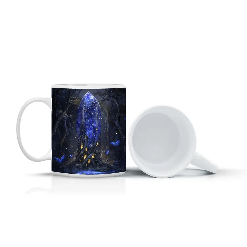 Glowing Crystal Tower Dark Fantasy Forest – Mugs