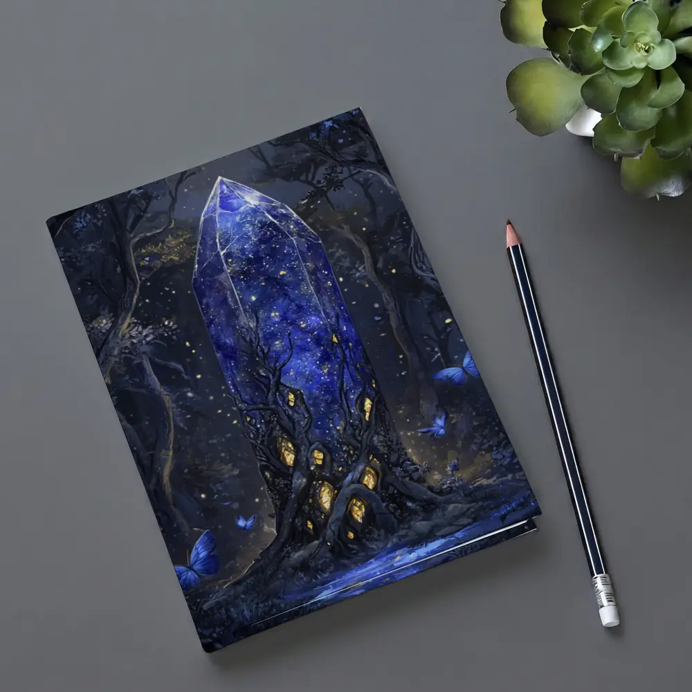 Glowing Crystal Tower Dark Fantasy Forest – Notebooks