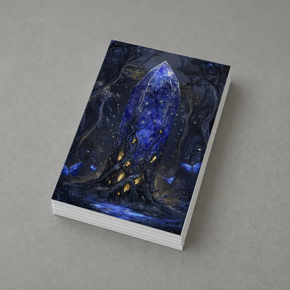 Glowing Crystal Tower Dark Fantasy Forest – Postcards