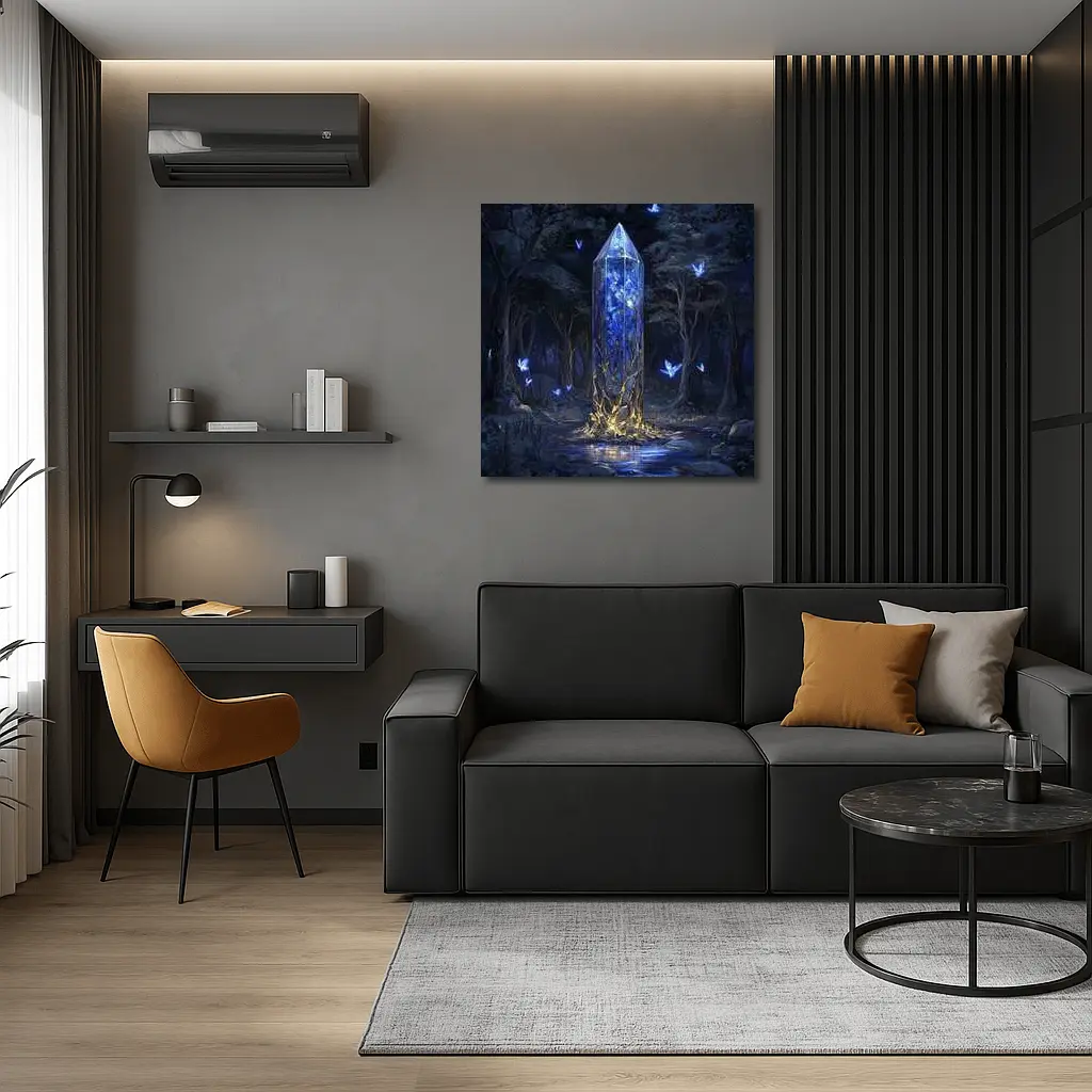 Glowing Crystal Tower Enchanted Dark Forest – Wall Art