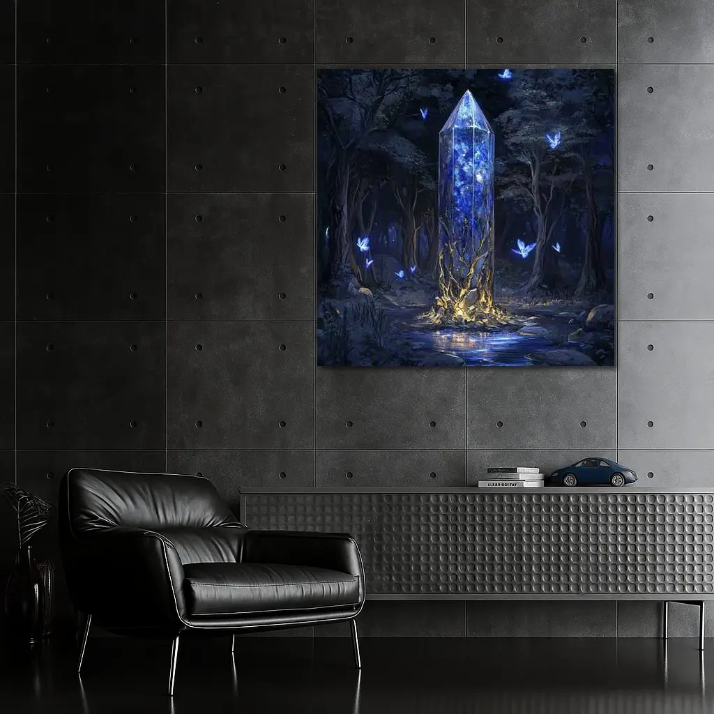 Glowing Crystal Tower Enchanted Dark Forest – Wall Art