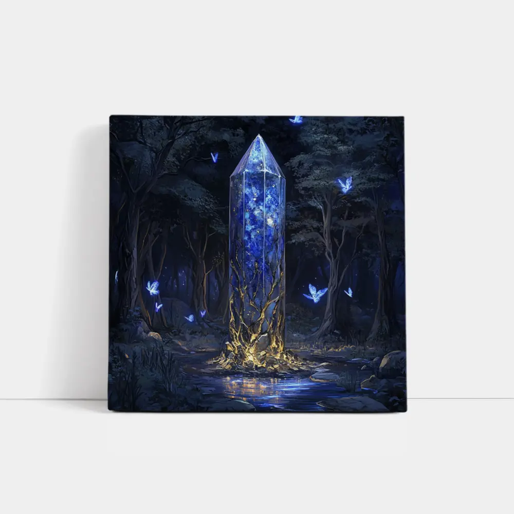 Glowing Crystal Tower Enchanted Dark Forest – Wall Art