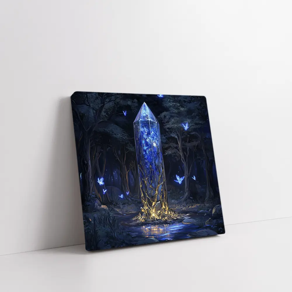 Glowing Crystal Tower Enchanted Dark Forest – Wall Art