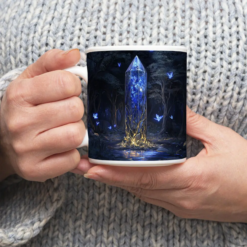 Glowing Crystal Tower Enchanted Dark Forest – Mugs