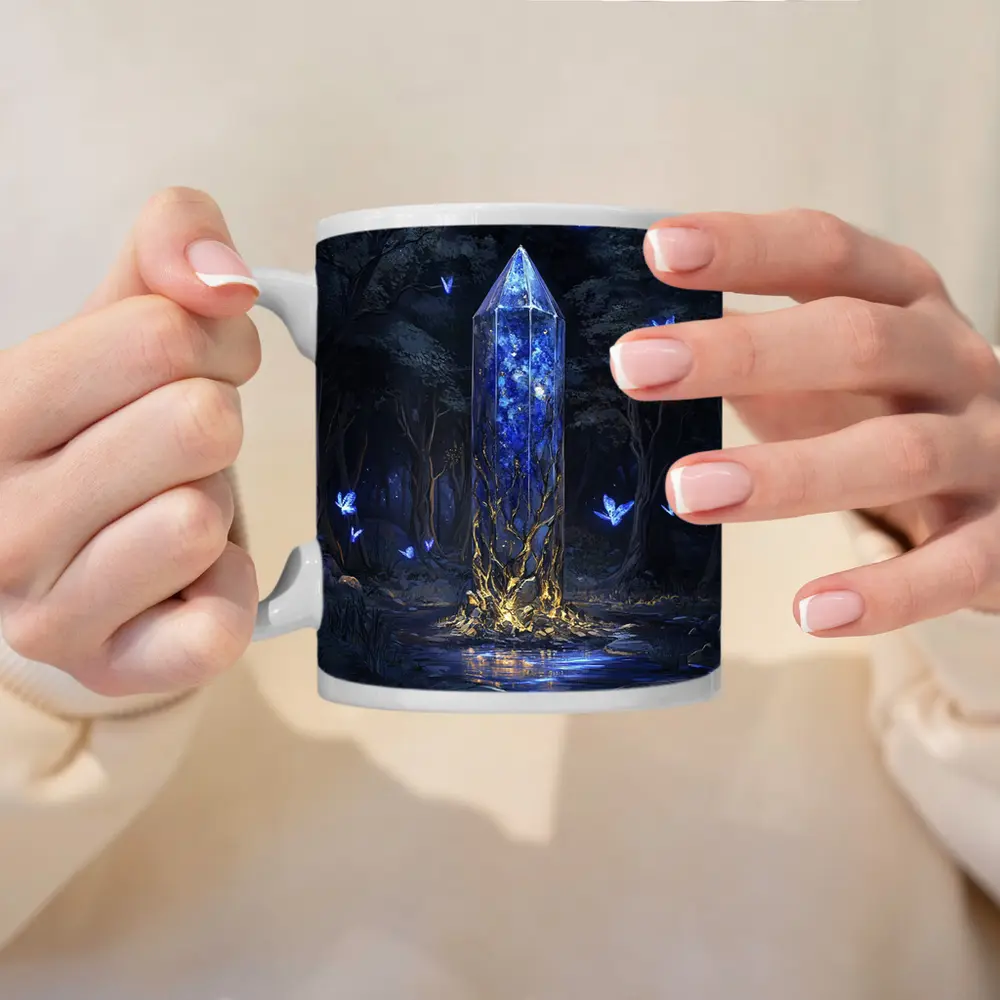 Glowing Crystal Tower Enchanted Dark Forest – Mugs