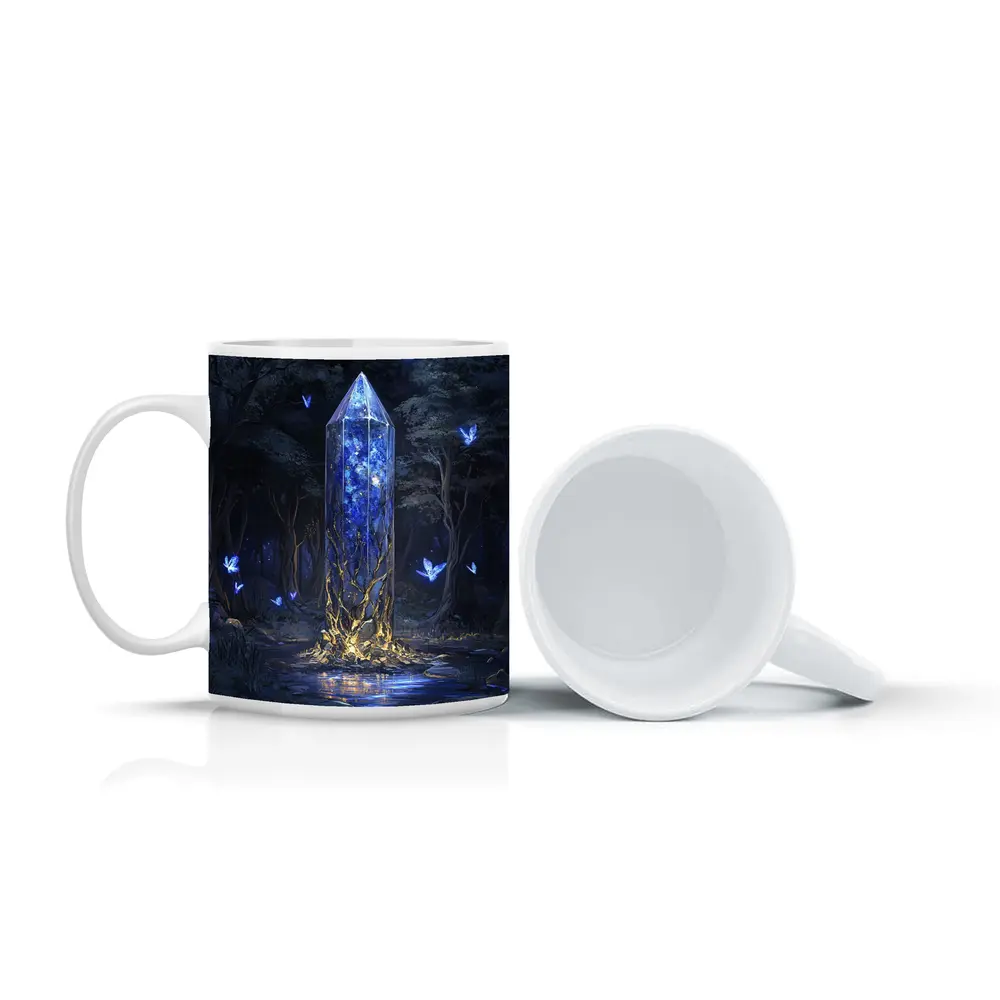 Glowing Crystal Tower Enchanted Dark Forest – Mugs