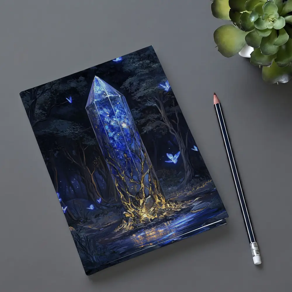 Glowing Crystal Tower Enchanted Dark Forest – Notebooks