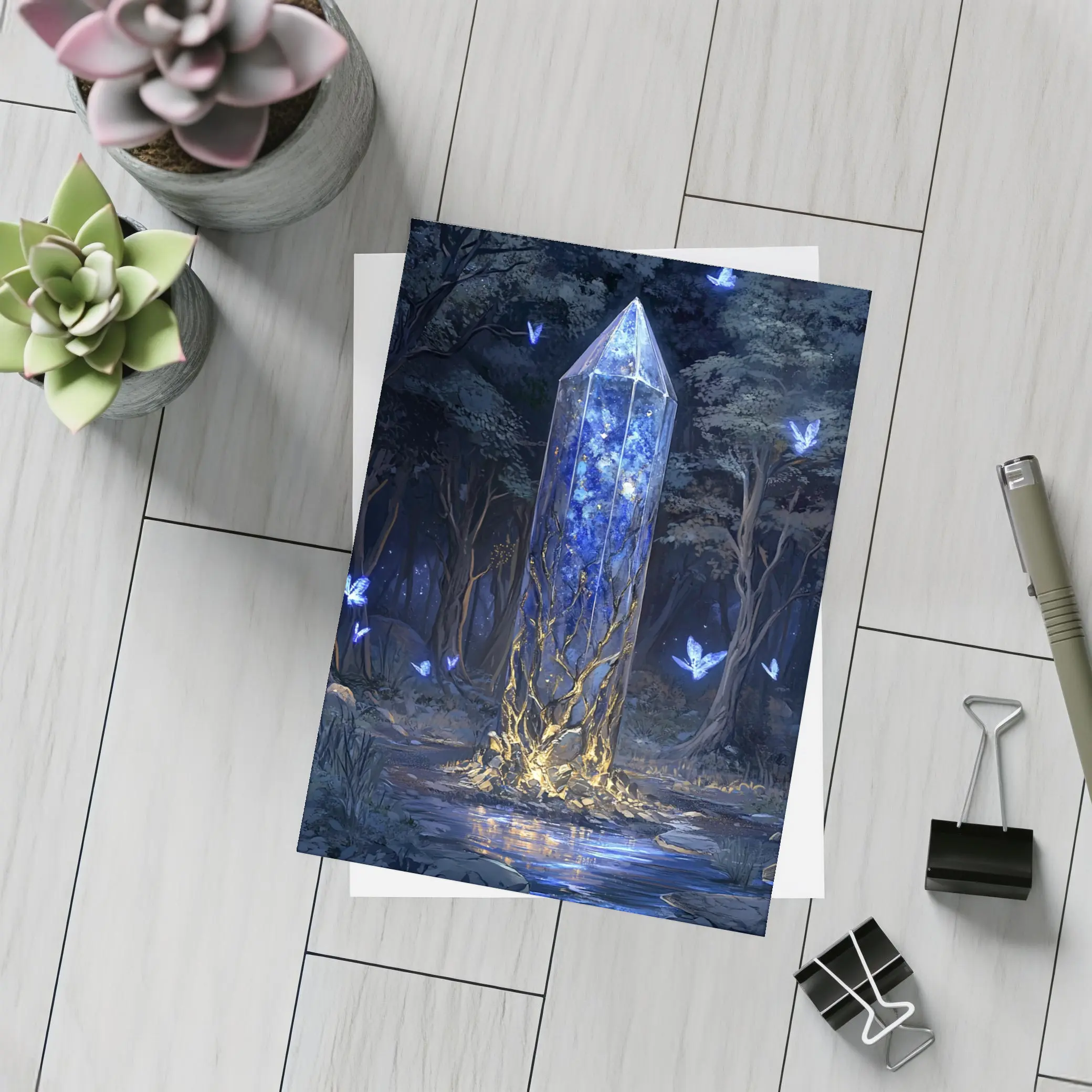 Glowing Crystal Tower Enchanted Dark Forest – Postcards