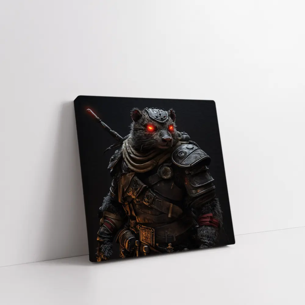 Raccoon Warrior Dark Fantasy Armor Portrait – Wall Art