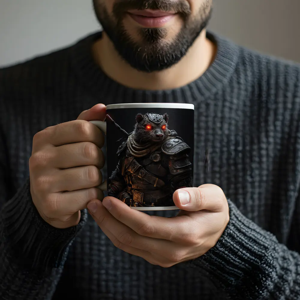 Raccoon Warrior Dark Fantasy Armor Portrait – Mugs