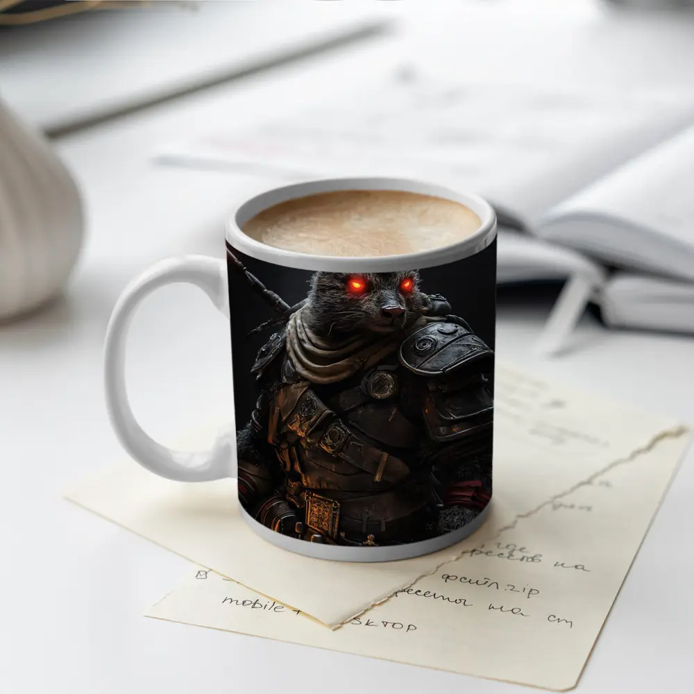 Raccoon Warrior Dark Fantasy Armor Portrait – Mugs