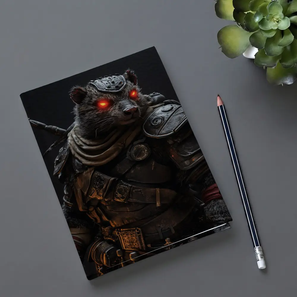 Raccoon Warrior Dark Fantasy Armor Portrait – Notebooks