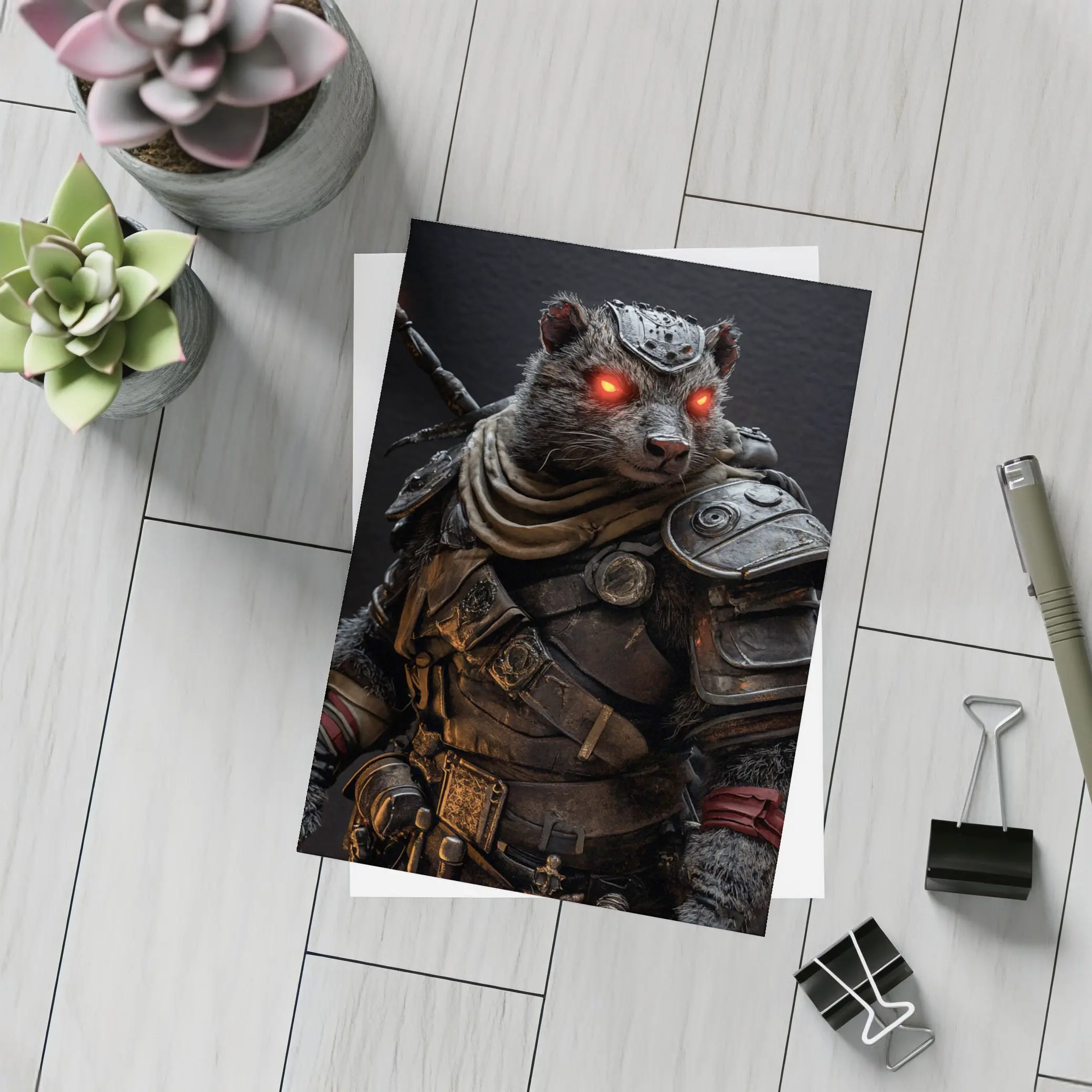 Raccoon Warrior Dark Fantasy Armor Portrait – Postcards