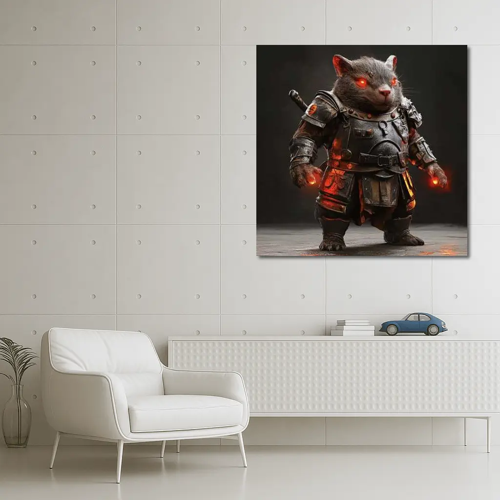 Armored Wombat Warrior Glowing Red Eyes – Wall Art