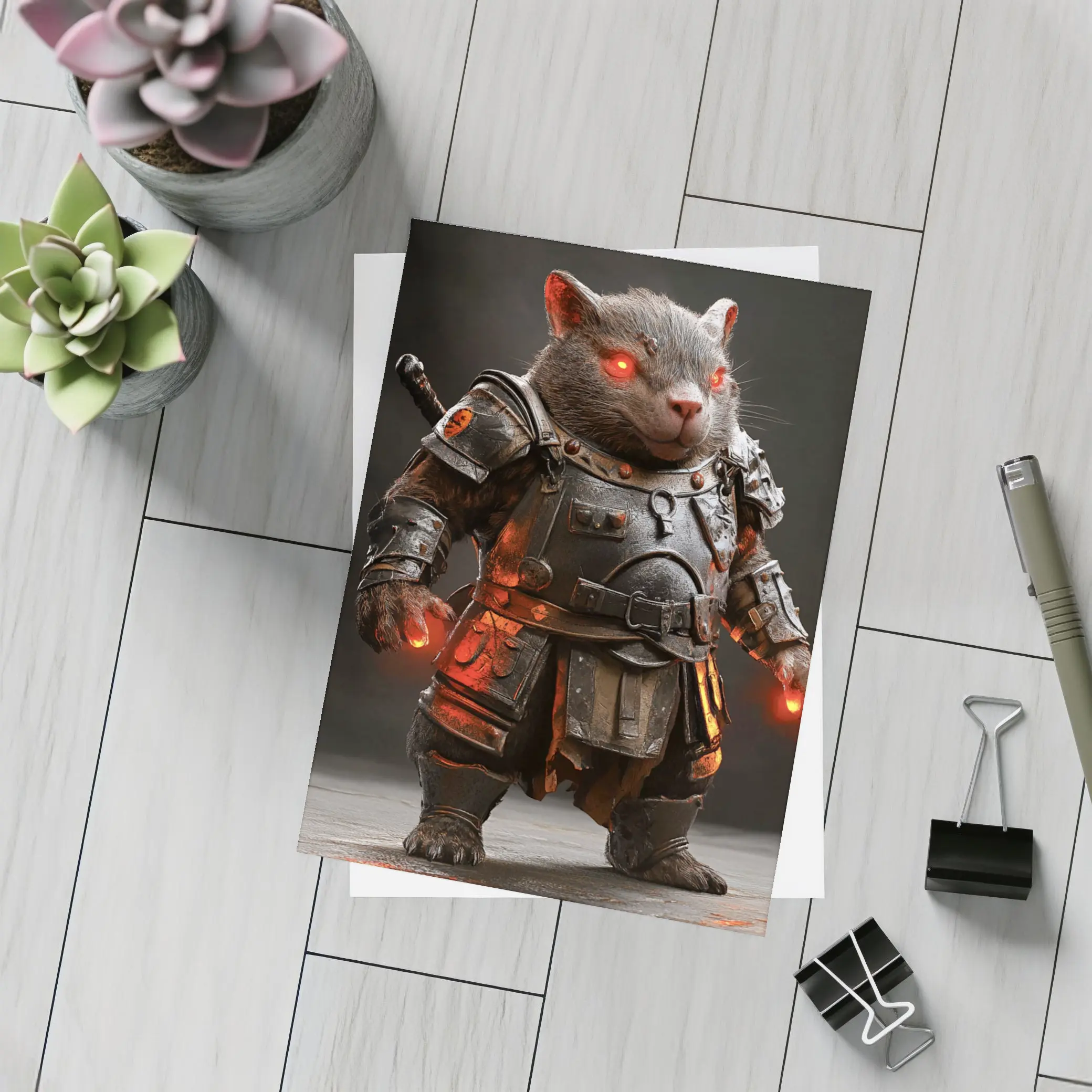 Armored Wombat Warrior Glowing Red Eyes – Postcards