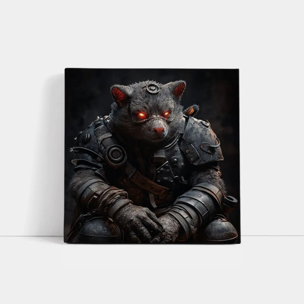 Armored Wombat Warrior Dark Fantasy Art – Wall Art