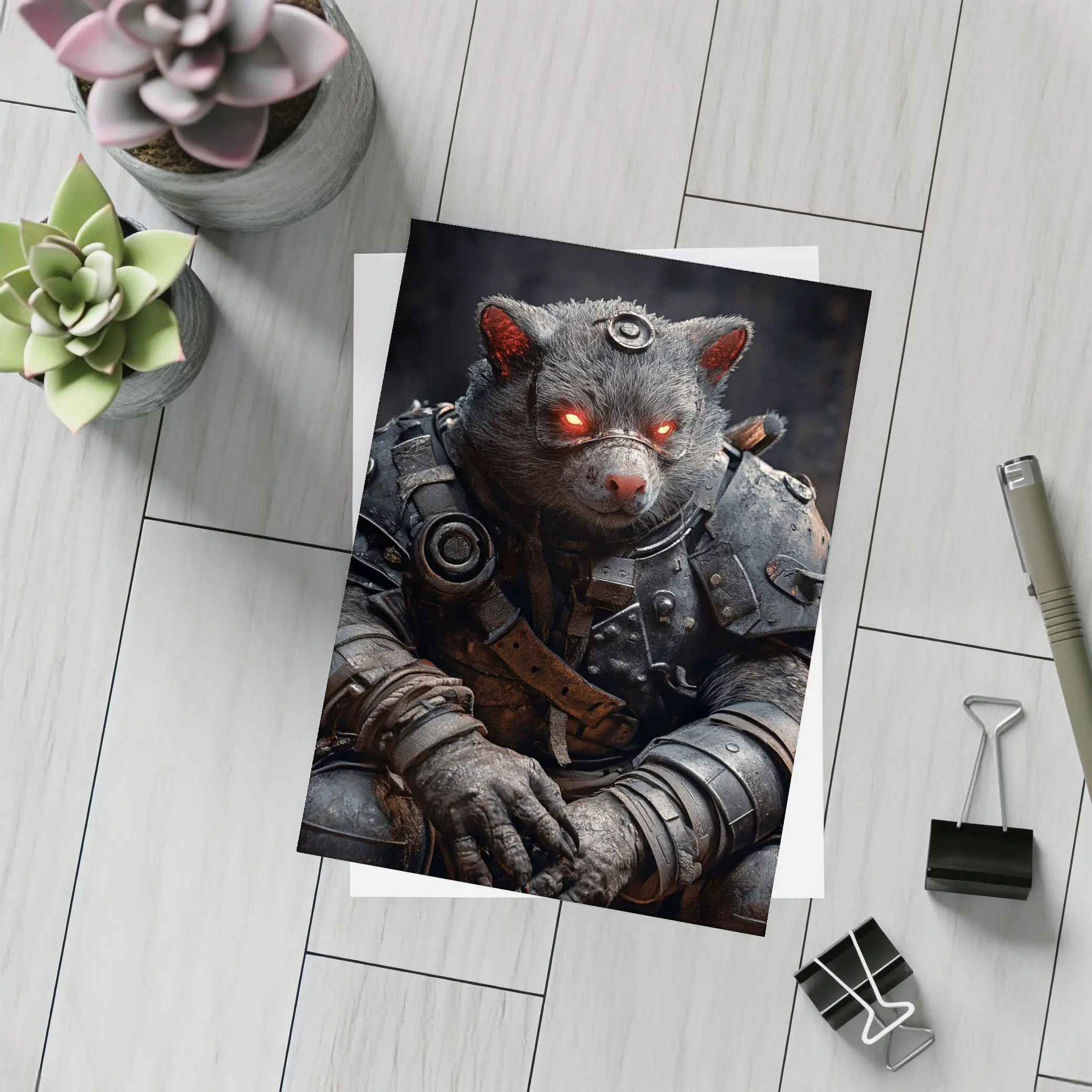 Armored Wombat Warrior Dark Fantasy Art – Postcards