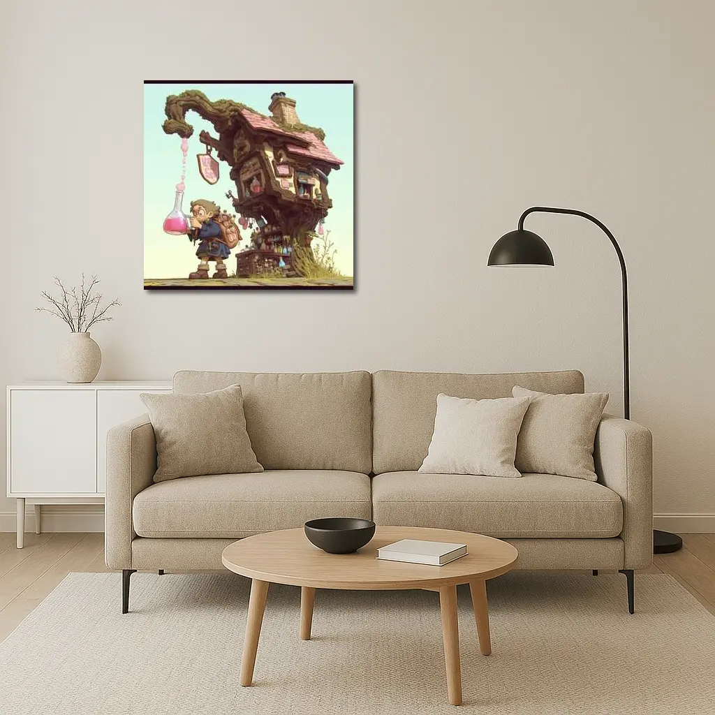 Fantasy Alchemist Boy Potion Shop Tree House – Wall Art