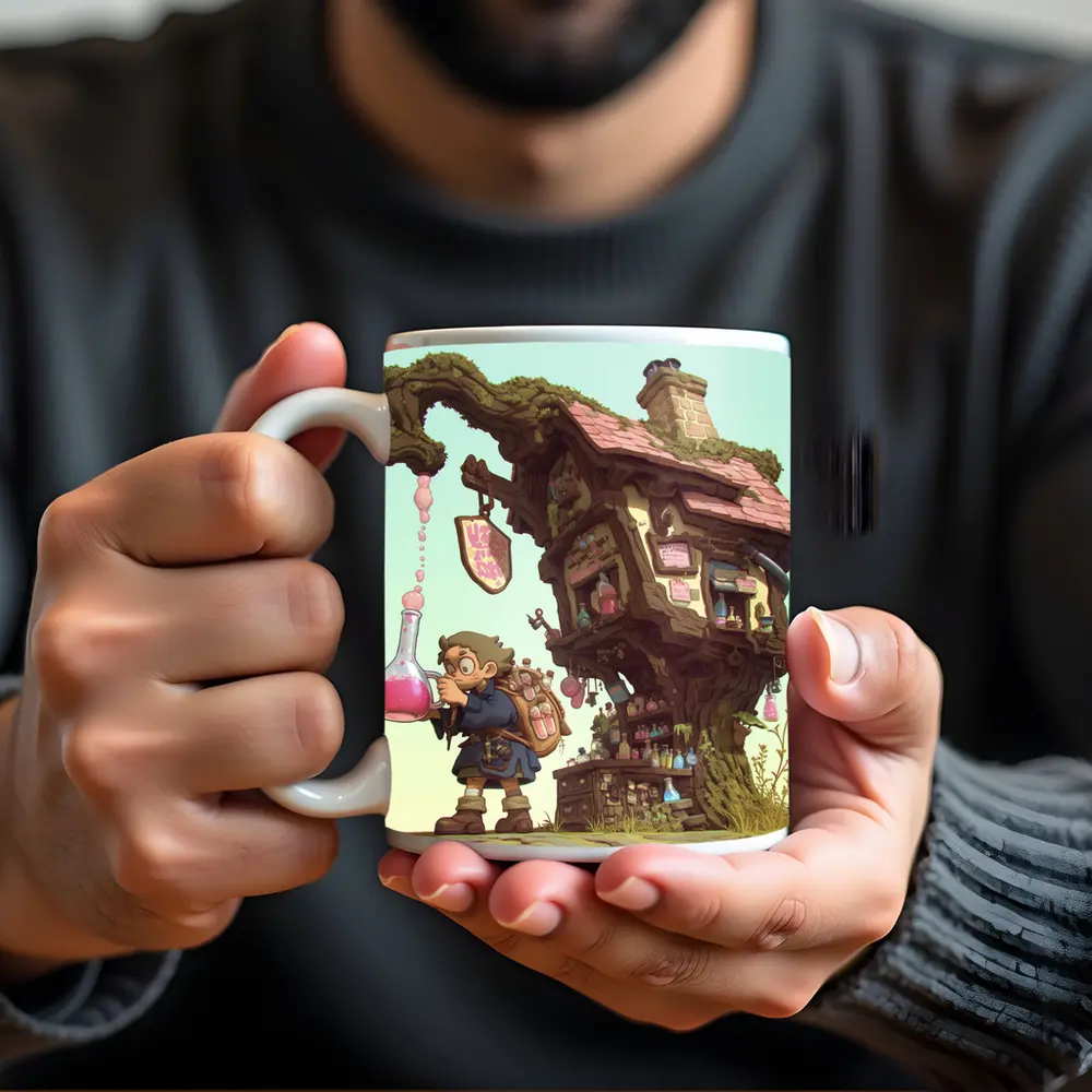 Fantasy Alchemist Boy Potion Shop Tree House – Mugs