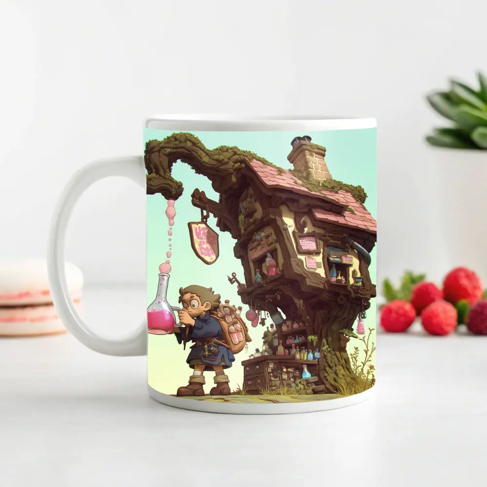 Fantasy Alchemist Boy Potion Shop Tree House – Mugs