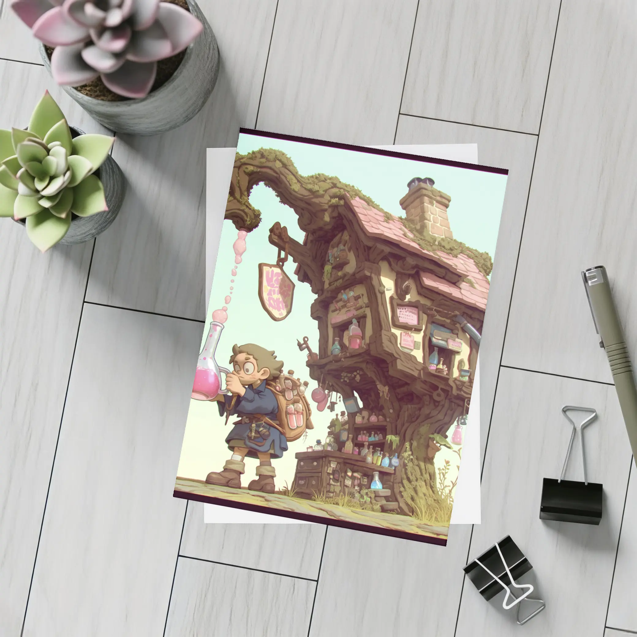 Fantasy Alchemist Boy Potion Shop Tree House – Postcards