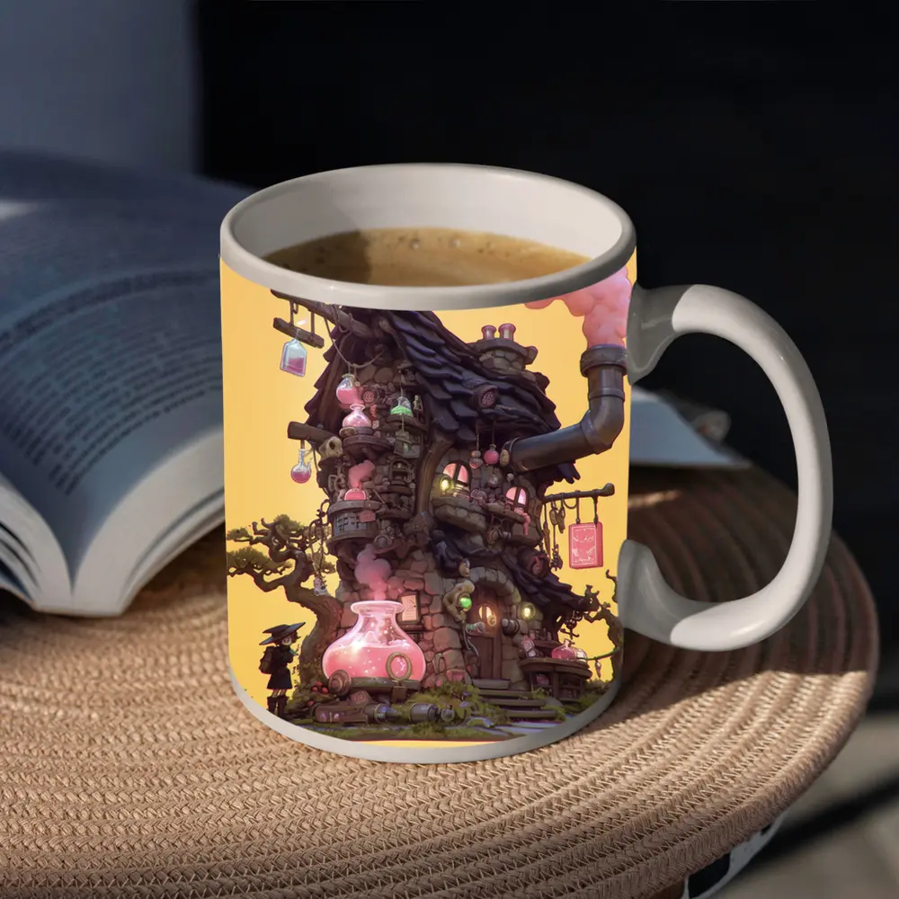 Witch Alchemy Shop Fantasy Art Yellow Background – Mugs