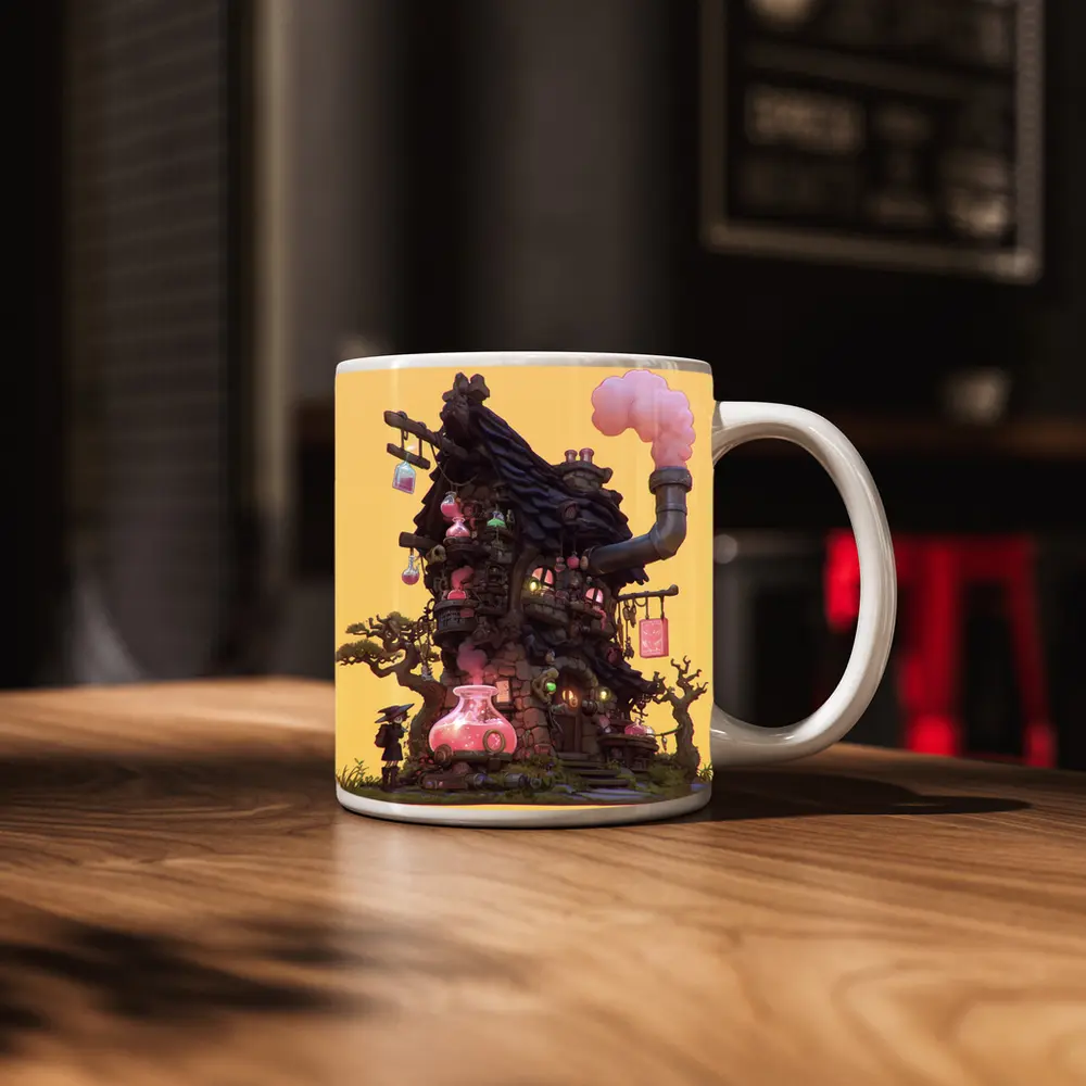 Witch Alchemy Shop Fantasy Art Yellow Background – Mugs