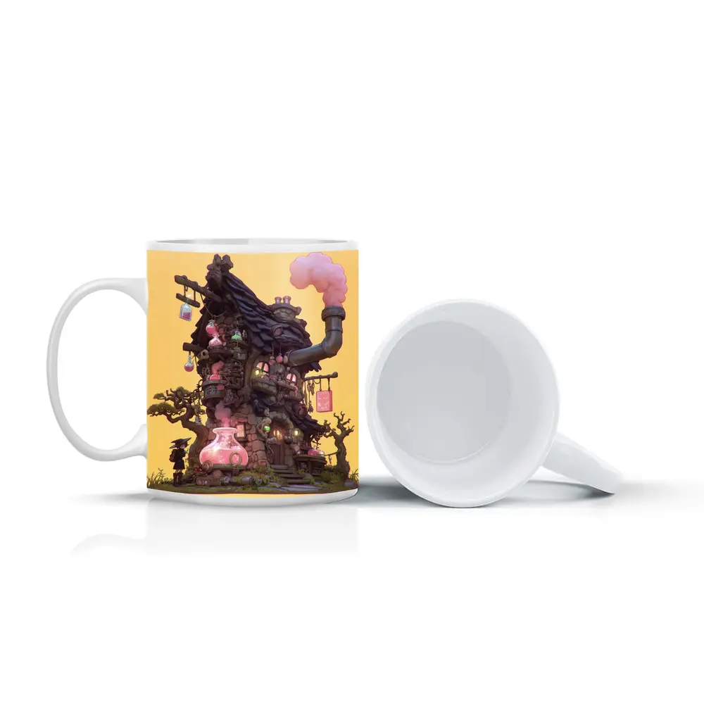 Witch Alchemy Shop Fantasy Art Yellow Background – Mugs