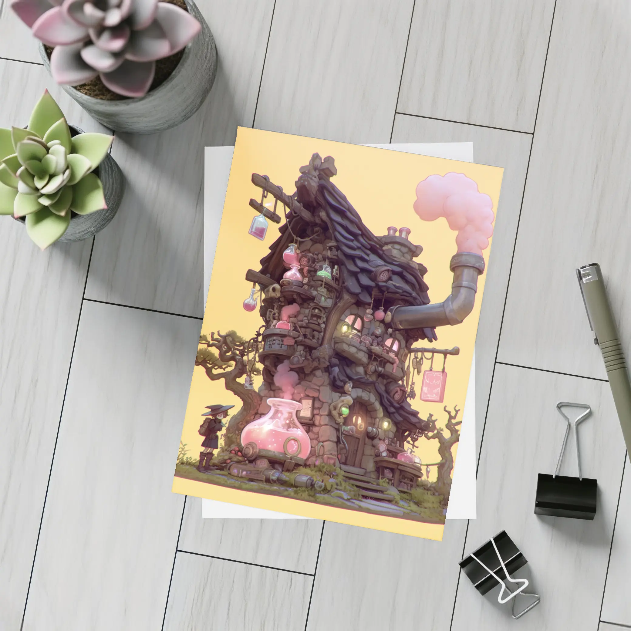 Witch Alchemy Shop Fantasy Art Yellow Background – Postcards
