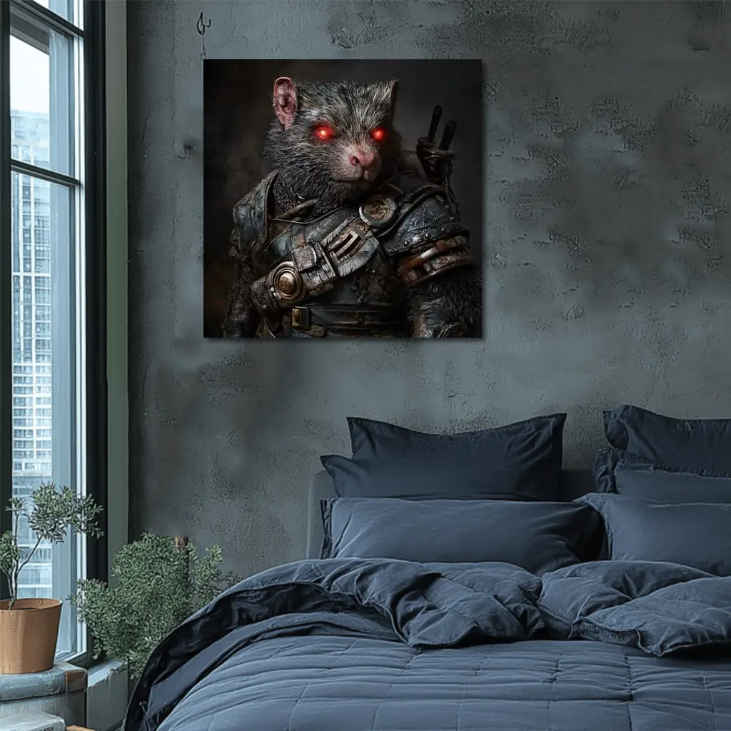 Armored Rat Warrior Dark Fantasy Portrait – Wall Art