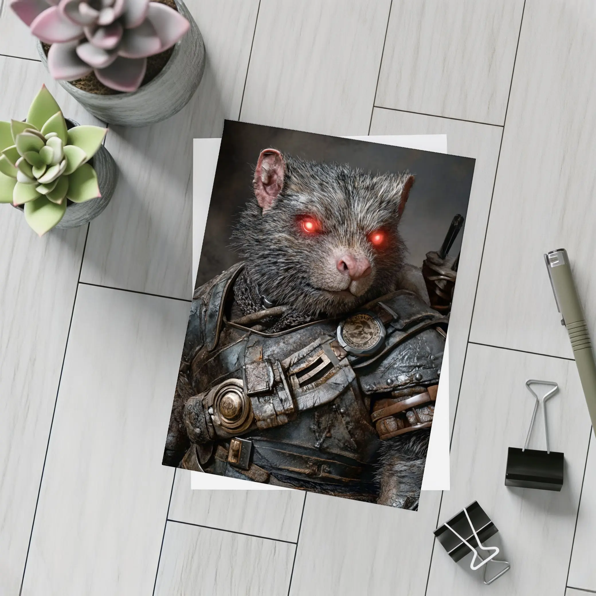 Armored Rat Warrior Dark Fantasy Portrait – Postcards