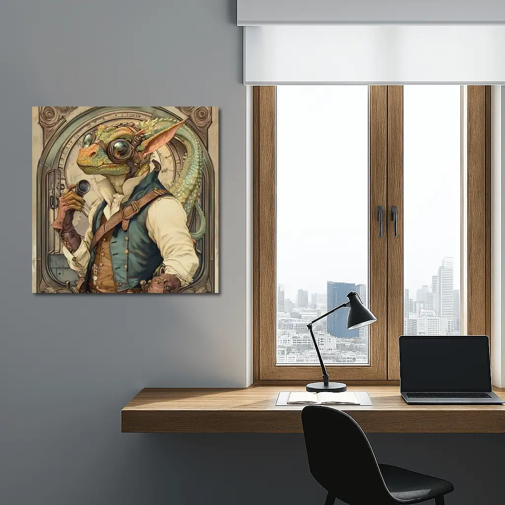 Steampunk Lizard Explorer With Goggles Art – Wall Art