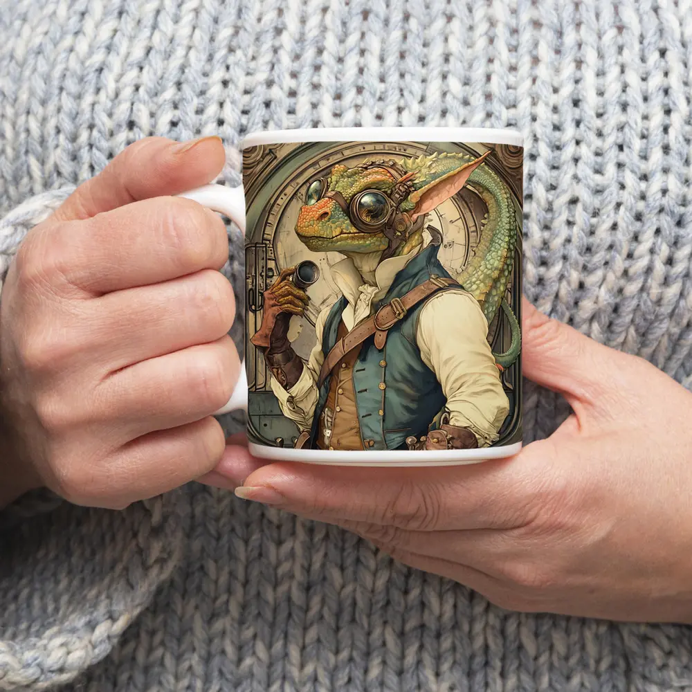 Steampunk Lizard Explorer With Goggles Art – Mugs