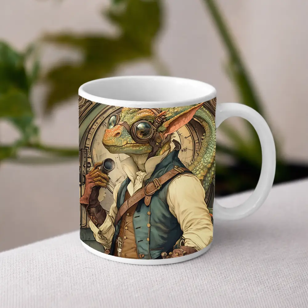 Steampunk Lizard Explorer With Goggles Art – Mugs
