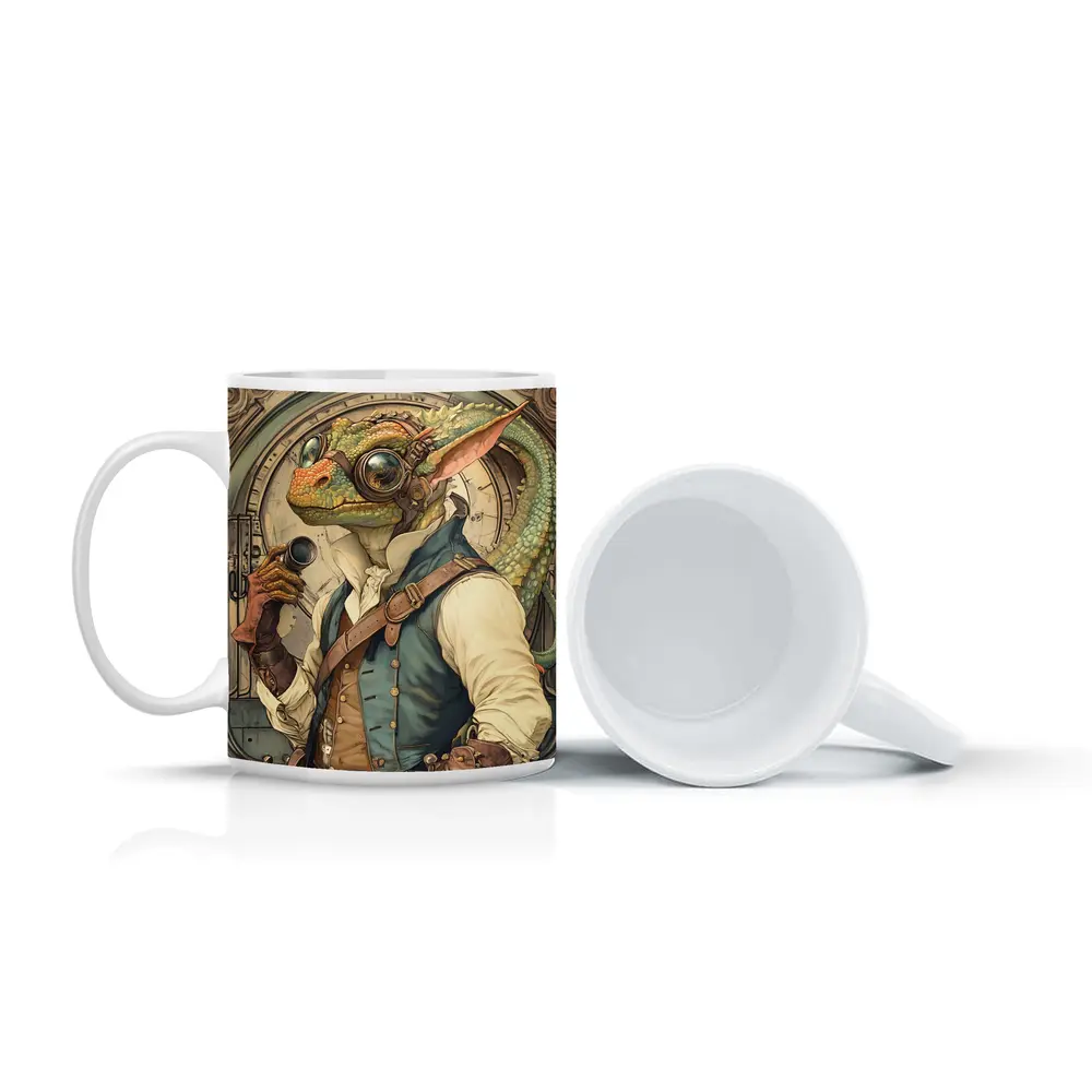 Steampunk Lizard Explorer With Goggles Art – Mugs